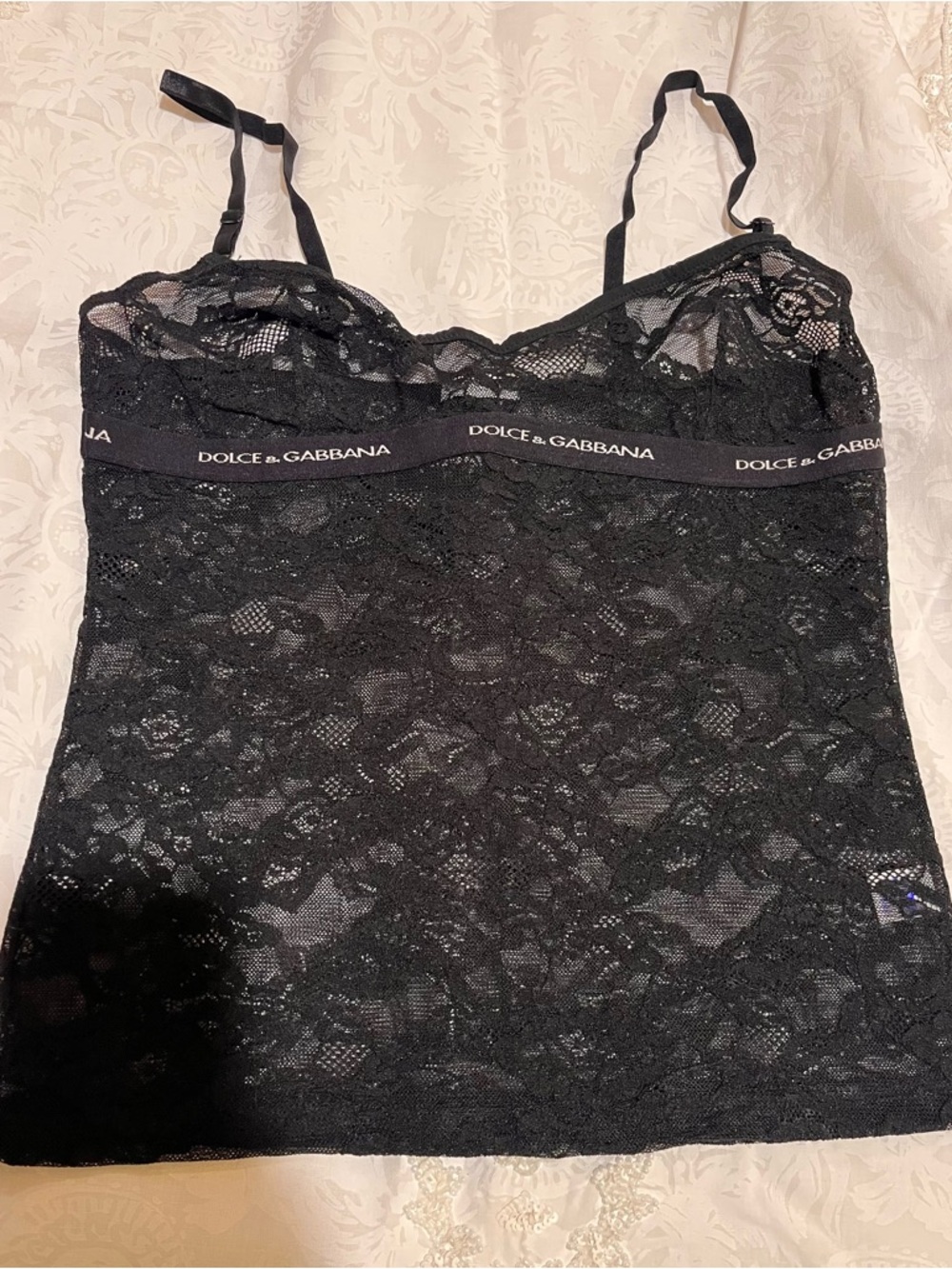 Dolce & Gabbana Black Lace Camisole with Logo Band